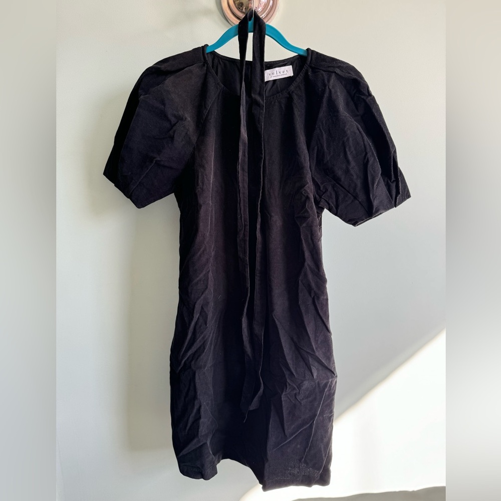 Corduroy Black Puff Sleeve Dress